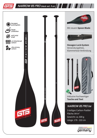 GTS NARROW 85 Pro Black Edition (3teilig) SUP Paddel