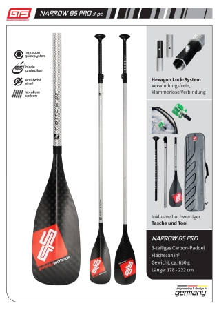 GTS NARROW 85 Pro (3 teilig) SUP Paddel