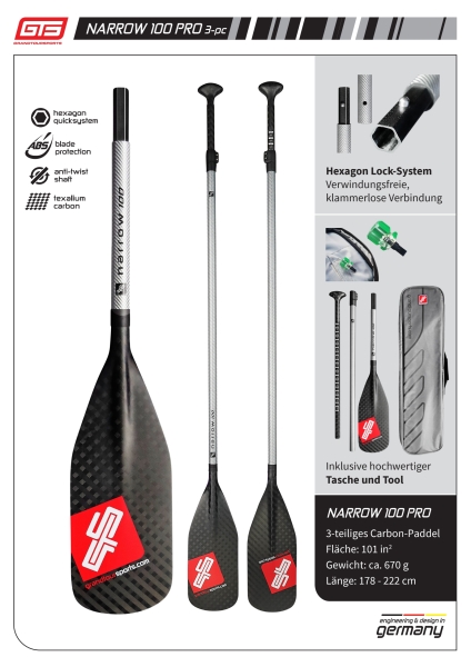 GTS NARROW 100 Pro (3 teilig) SUP Paddel