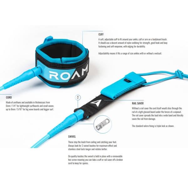 ROAM Surfboard Leash Premium 9.0 274cm 7mm Blau